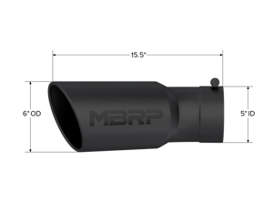 MBRP Universal Tip 6in OD 5in Inlet 15.5in Length 30 Deg Bend Angled Rolled End Black Tips MBRP   