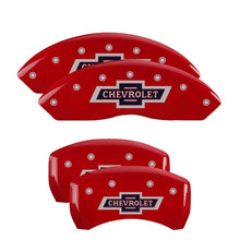 Load image into Gallery viewer, MGP 4 Caliper Covers Engraved F &amp; R 100 Anniversary Red Finish Silver Char 2019 Chevrolet Colorado Caliper Covers MGP
