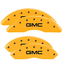 Load image into Gallery viewer, MGP 4 Caliper Covers Engraved Front &amp; Rear GMC Yellow finish black ch Caliper Covers MGP
