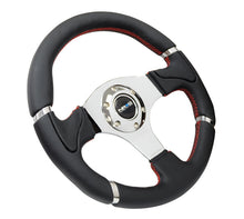 Load image into Gallery viewer, NRG Reinforced Steering Wheel (320mm) Blk Leather/Red Stitching w/Chrome 3-Spoke Center Steering Wheels NRG
