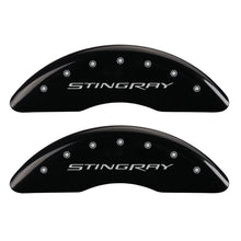 Load image into Gallery viewer, MGP 4 Caliper Covers Engraved Front &amp; Rear Stingray Black finish silver ch Caliper Covers MGP
