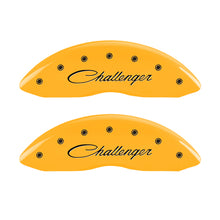 Load image into Gallery viewer, MGP 4 Caliper Covers Engraved Front Cursive/Challenger Engraved Rear RT Yellow finish black ch Caliper Covers MGP
