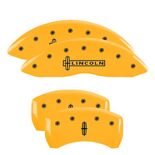 Load image into Gallery viewer, MGP 4 Caliper Covers Engraved Front Lincoln Engraved Rear Star logo Yellow finish black ch Caliper Covers MGP
