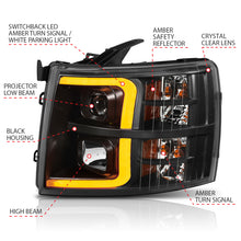Load image into Gallery viewer, ANZO 07-13 Chevrolet Silverado 1500 Plank Style Projector Headlights Black w/ Amber Headlights ANZO
