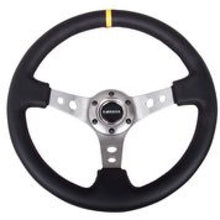 Load image into Gallery viewer, NRG Reinforced Steering Wheel (350mm / 3in. Deep) Blk Leather w/Gunmetal Cutout Spoke &amp; Yellow CM Steering Wheels NRG
