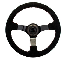 Load image into Gallery viewer, NRG Reinforced Steering Wheel (350mm / 3in. Deep) Blk Suede w/Red BBall Stitch &amp; Black 3-Spoke Steering Wheels NRG
