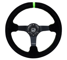 Load image into Gallery viewer, NRG Reinforced Steering Wheel 350mm/3in. Deep Blk Suede/ Neon Green Stitch w/5mm Matte Black Spoke Steering Wheels NRG
