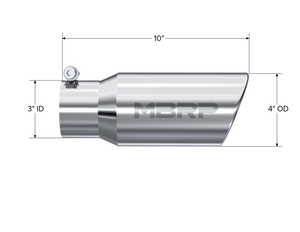 MBRP Universal Tip 4in OD 3in Inlet 10in Length Angled Rolled End T304 Steel Tubing MBRP   