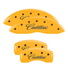Load image into Gallery viewer, MGP 4 Caliper Covers Engraved Front &amp; Rear Cursive/Cadillac Yellow finish black ch Caliper Covers MGP
