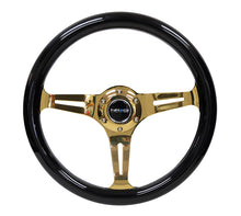 Load image into Gallery viewer, NRG Classic Wood Grain Steering Wheel (350mm) Black Grip w/Chrome Gold 3-Spoke Center Steering Wheels NRG
