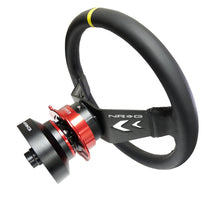 Load image into Gallery viewer, NRG Reinforced Steering Wheel (350mm / 3in Deep) Blk Leather w/NRG Arrow-Cut 2-Spoke &amp; Sgl Yellow CM Steering Wheels NRG
