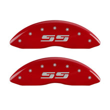 Load image into Gallery viewer, MGP Front set 2 Caliper Covers Engraved Front Silverado style/SS Red finish silver ch Caliper Covers MGP
