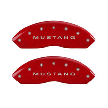 Load image into Gallery viewer, MGP 4 Caliper Covers Engraved Front Mustang Engraved Rear Bar &amp; Pony Red finish silver ch Caliper Covers MGP
