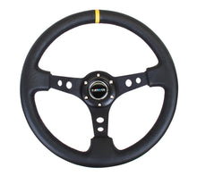 Load image into Gallery viewer, NRG Reinforced Steering Wheel (350mm / 3in. Deep) Blk Leather w/Blk Cutout Spoke/Yellow Center Mark Steering Wheels NRG
