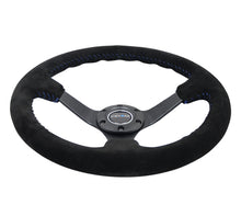 Load image into Gallery viewer, NRG Reinforced Steering Wheel (350mm / 3in. Deep) Blk Suede/Blue BBall Stitch w/5mm Matte Blk Spokes Steering Wheels NRG
