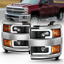 Load image into Gallery viewer, ANZO 2015-2016 Chevrolet Silverado Projector Headlights w/ Plank Style Design Black w/ Amber Headlights ANZO
