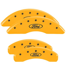 Load image into Gallery viewer, MGP 4 Caliper Covers Engraved F &amp; R Oval Logo/Ford Yellow Finish Black Char 2007 Ford Expedition Caliper Covers MGP
