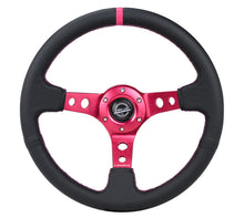 Load image into Gallery viewer, NRG Reinforced Steering Wheel (350mm/3in. Deep) Black Leather/ Fushia Center Mark/ Fushia Stitching Steering Wheels NRG
