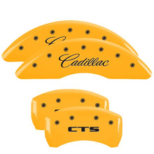 Load image into Gallery viewer, MGP 4 Caliper Covers Engraved Front &amp; Rear Cursive/Cadillac Yellow finish black ch Caliper Covers MGP
