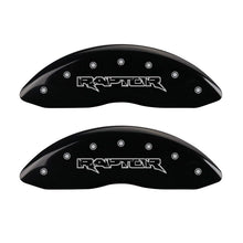 Load image into Gallery viewer, MGP 4 Caliper Covers Engraved Front &amp; Rear Raptor Black finish silver ch Caliper Covers MGP
