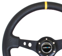 Load image into Gallery viewer, NRG Reinforced Steering Wheel (350mm / 3in. Deep) Blk Leather w/Blk Cutout Spoke/Yellow Center Mark Steering Wheels NRG
