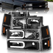 Load image into Gallery viewer, ANZO 88-98 Chevrolet C1500 Crystal Headlights w/ Light Bar Black Housing w/ Signal Side Markers 8Pcs Headlights ANZO
