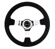 Load image into Gallery viewer, NRG Reinforced Steering Wheel (350mm / 3in. Deep) Blk Suede w/Red BBall Stitch &amp; Chrome 3-Spoke Steering Wheels NRG
