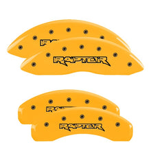 Load image into Gallery viewer, MGP 4 Caliper Covers Engraved Front &amp; Rear Raptor Yellow finish black ch Caliper Covers MGP
