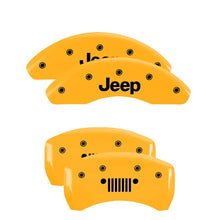 Load image into Gallery viewer, MGP 4 Caliper Covers Engraved Front JEEP Engraved Rear JEEP Grill logo Yellow finish black ch Caliper Covers MGP
