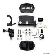 Wilwood Compact Tandem M/C - 1.12in Bore w/Bracket and Valve fits Mustang (Pushrod) - Black | 261-15545-BK