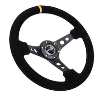 Load image into Gallery viewer, NRG Reinforced Steering Wheel (350mm / 3in. Deep) Blk Suede w/Circle Cut Spokes &amp; Single Yellow CM Steering Wheels NRG
