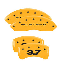 Load image into Gallery viewer, MGP 4 Caliper Covers Engraved Front Mustang Engraved Rear 37 Yellow finish black ch Caliper Covers MGP
