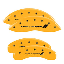 Load image into Gallery viewer, MGP 4 Caliper Covers Engraved Front &amp; Rear With stripes/Challenger Yellow finish black ch Caliper Covers MGP
