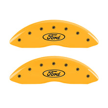 Load image into Gallery viewer, MGP 4 Caliper Covers Engraved Front &amp; Rear Oval Logo/Ford Yellow Finish Black Char 2009 Ford F-150 Caliper Covers MGP
