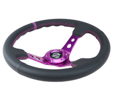 Load image into Gallery viewer, NRG Reinforced Steering Wheel (350mm / 3in. Deep) Black Leather w/Purple Center &amp; Purple Stitching Steering Wheels NRG
