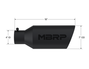 MBRP Universal Exhaust Tip 7in O.D. Rolled End 4in Inlet 18in Length - Black Tips MBRP   