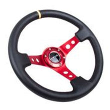 Load image into Gallery viewer, NRG Reinforced Steering Wheel (350mm / 3in. Deep) Blk Leather w/Red Spokes &amp; Sgl Yellow Center Mark Steering Wheels NRG

