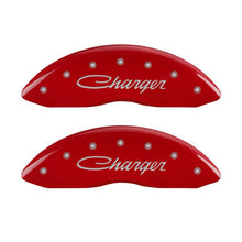 Load image into Gallery viewer, MGP 4 Caliper Covers Engraved Front &amp; Rear Cursive/Charger Red finish silver ch Caliper Covers MGP
