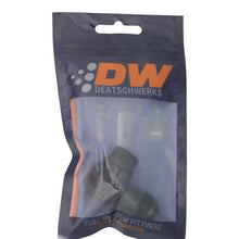 Load image into Gallery viewer, DeatschWerks 8AN ORB Male to 8AN Male Flare Low Profile 90-Degree Swivel - Anodized Matte Black Fittings DeatschWerks
