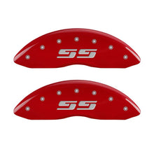 Load image into Gallery viewer, MGP Front set 2 Caliper Covers Engraved Front Silverado style/SS Red finish silver ch Caliper Covers MGP
