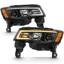 Load image into Gallery viewer, ANZO 2017-2018 Jeep Grand Cherokee Projector Headlights w/ Plank Style Switchback - Black w/ Amber Headlights ANZO
