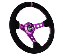Load image into Gallery viewer, NRG Reinforced Steering Wheel (350mm / 3in. Deep) Black Suede w/Purple Center &amp; Purple Stitching Steering Wheels NRG
