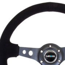 Load image into Gallery viewer, NRG Reinforced Steering Wheel (350mm / 3in. Deep) Blk Suede/Blk Stitch w/Black Circle Cutout Spokes Steering Wheels NRG
