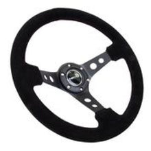 Load image into Gallery viewer, NRG Reinforced Steering Wheel (350mm / 3in. Deep) Blk Suede/Blk Stitch w/Black Circle Cutout Spokes Steering Wheels NRG
