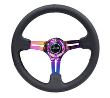 Load image into Gallery viewer, NRG Reinforced Steering Wheel (350mm / 3in. Deep) Blk Leather/Blk Stitch w/Neochrome Slits Steering Wheels NRG
