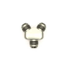 Load image into Gallery viewer, DeatschWerks 8AN Male Flare to 8AN Male Flare to 8AN Male Flare Y Fitting - Anodized Matte Black Distribution Blocks DeatschWerks
