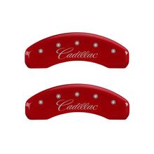 Load image into Gallery viewer, MGP 4 Caliper Covers Engraved Front &amp; Rear Cursive/Cadillac Red finish silver ch Caliper Covers MGP
