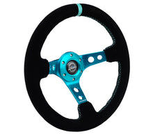 Load image into Gallery viewer, NRG Reinforced Steering Wheel (350mm/ 3in. Deep) Black Suede/ Teal Center Mark/ Teal Stitching Steering Wheels NRG
