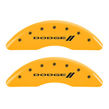 Load image into Gallery viewer, MGP 4 Caliper Covers Engraved F &amp; R Stripes/Dodge Yellow Finish Black Char 2010 Dodge Ram 3500 Caliper Covers MGP
