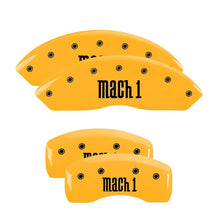 Load image into Gallery viewer, MGP 4 Caliper Covers Engraved Front &amp; Rear Mach 1 Yellow Finish Black Char 2004 Ford Mustang Caliper Covers MGP
